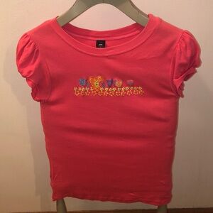 Vibrant Coral girls Puff Sleeve Tee